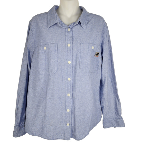 Duluth Trading Co 40 Grit Womens Chambray Shirt Blue Long Sleeve Button Large - Picture 1 of 9